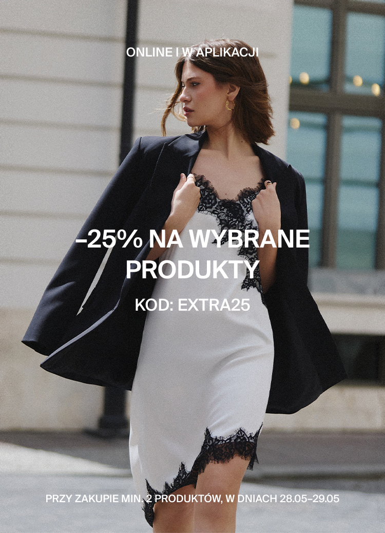 Promocja zakupowa online i w aplikacji: 25% rabatu na wybrane produkty przy zakupie minimum dwóch, z użyciem kodu EXTRA25, w określonych dniach.