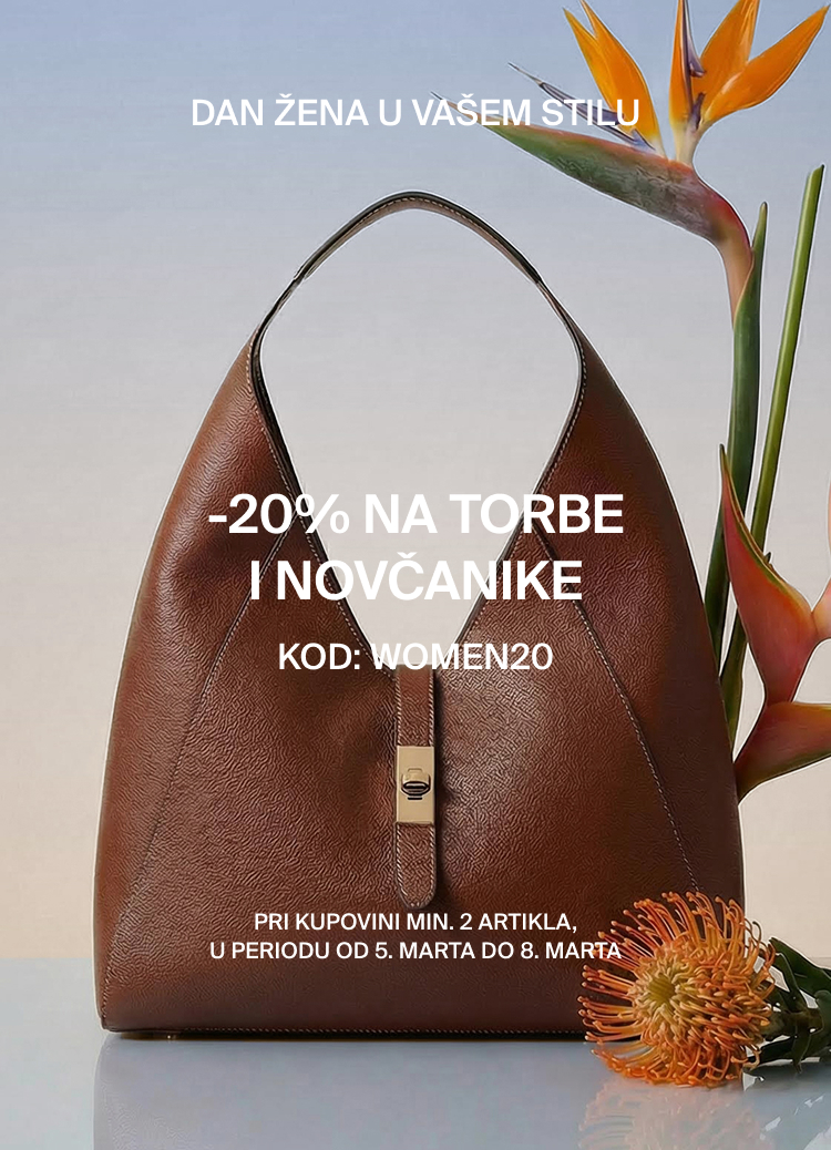 Promocja z okazji Dnia Kobiet zachęcająca do skorzystania z rabatu na torebki i portfele dostępnego poprzez kupon w aplikacji.