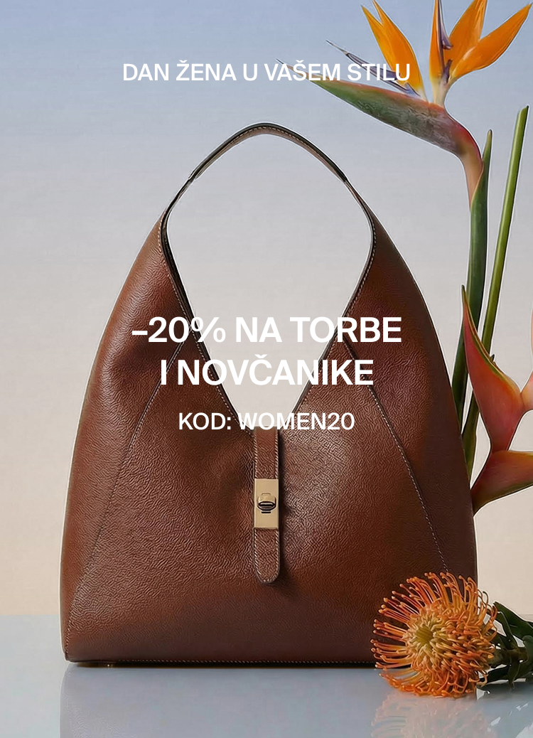 Promocja z okazji Dnia Kobiet zachęcająca do skorzystania z rabatu na torebki i portfele dostępnego poprzez kupon w aplikacji.